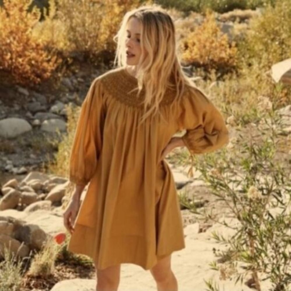 Doen Theda Mini Dress in Wheat Gold Yellow Size XS NWT